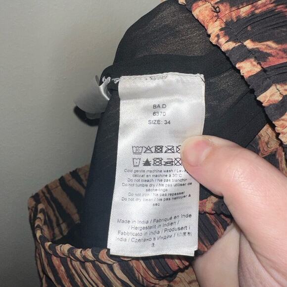 Ganni Animal Print Midi Skirt Black/Orange Tan Elastic Waist Size 34 Small - Picture 5 of 7